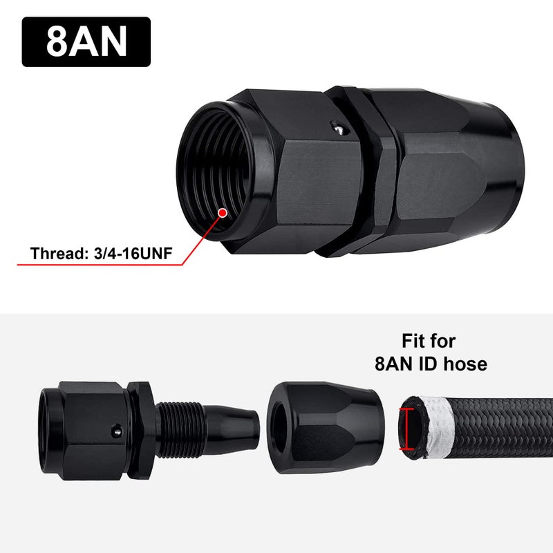 EVIL ENERGY 8AN Hose End Fitting Straight Swivel for CPE Braided Hose Black - Image 2